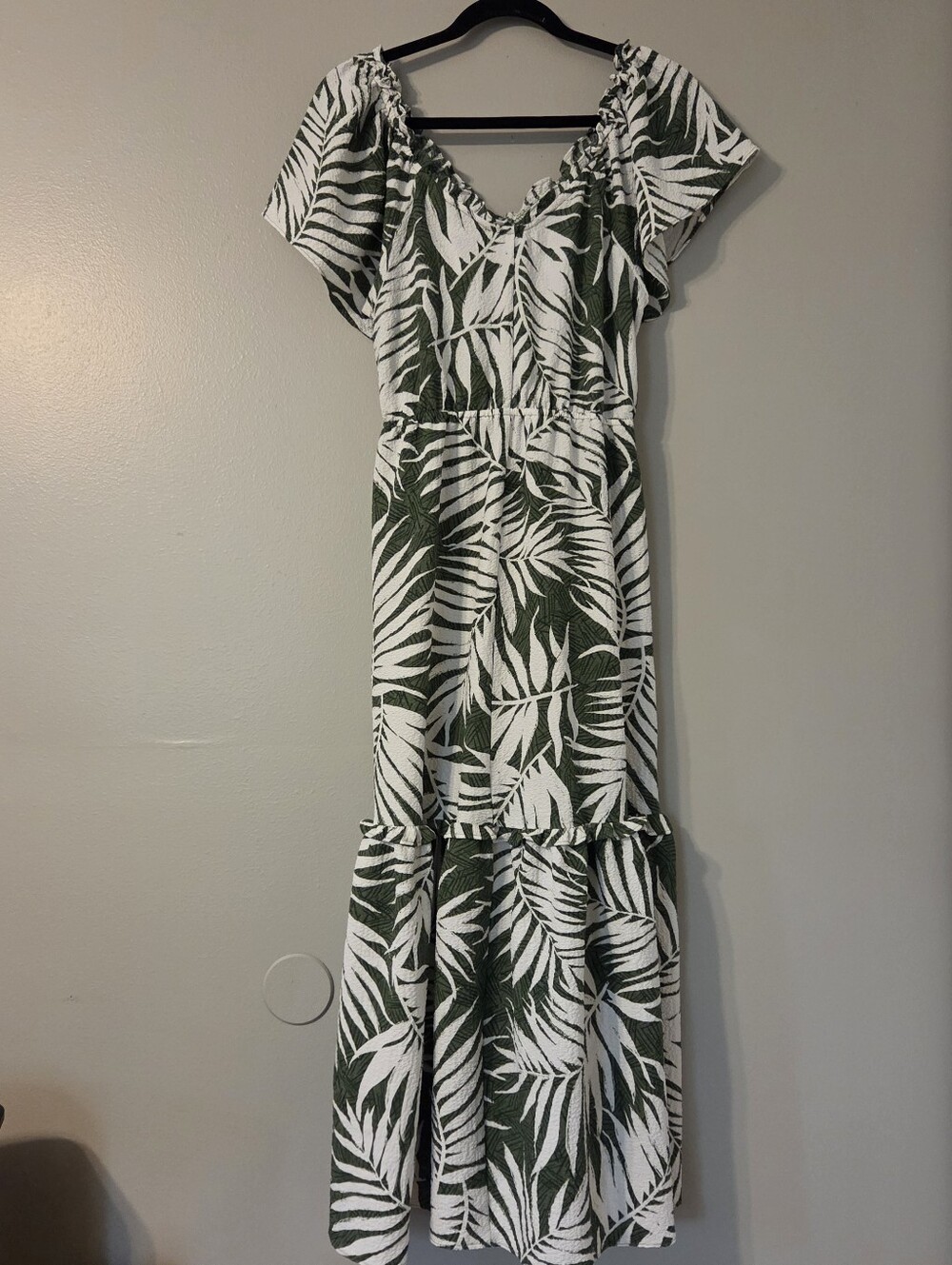 Sofia Jeans Women's Green/White Tropical Print Maxi Dress Pockets Sz L Milkmaid - Picture 3 of 8